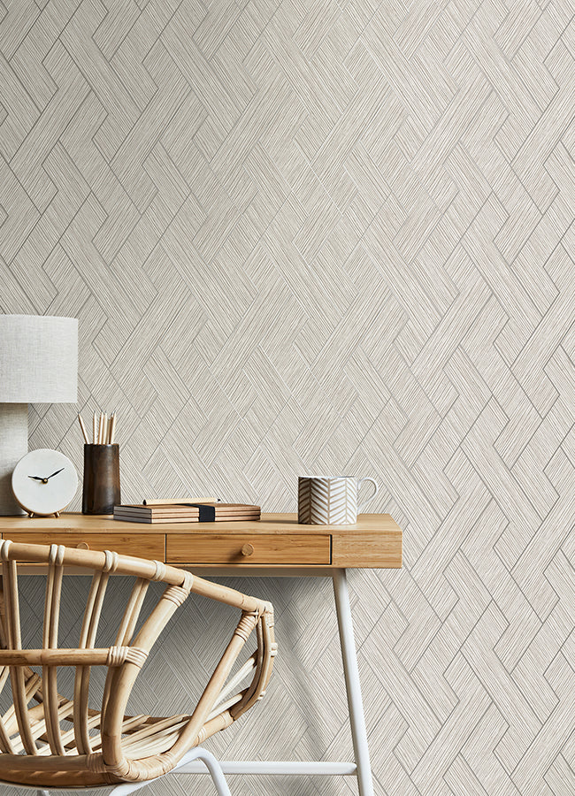 Ember Light Grey Geometric Basketweave Wallpaper - Brewster Wallcovering