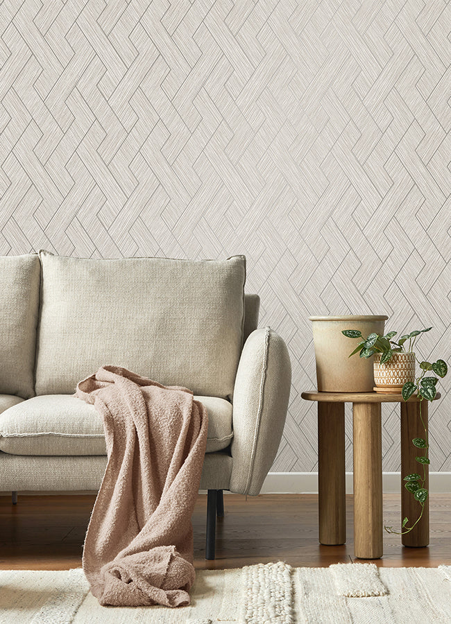 Ember Light Grey Geometric Basketweave Wallpaper  | Brewster Wallcovering
