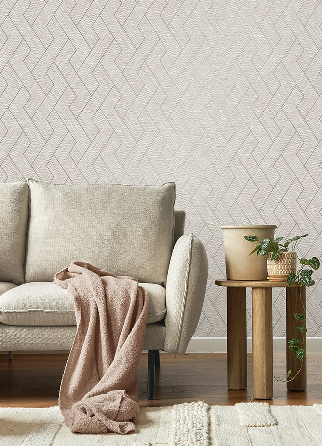 Ember Light Grey Geometric Basketweave Wallpaper - Brewster Wallcovering