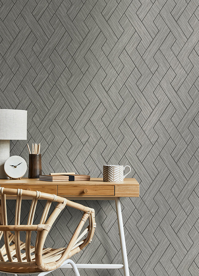 Ember Grey Geometric Basketweave Wallpaper - Brewster Wallcovering