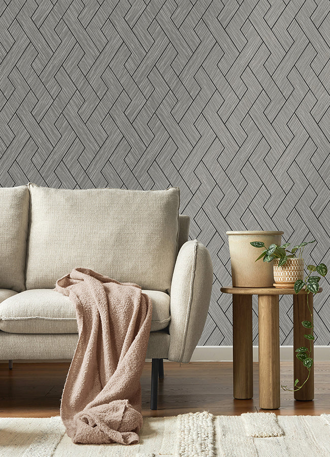 Ember Grey Geometric Basketweave Wallpaper - Brewster Wallcovering