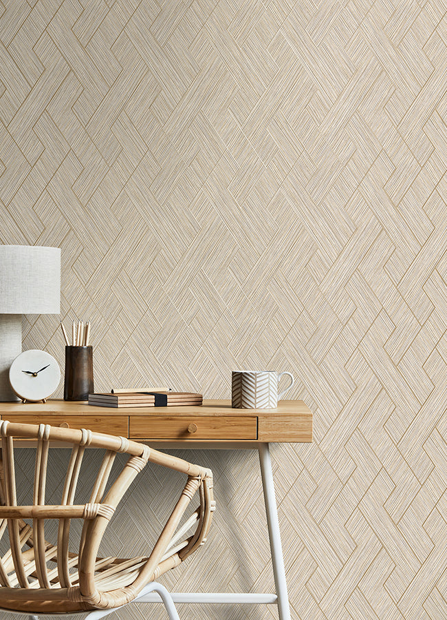 Ember Taupe Geometric Basketweave Wallpaper - Brewster Wallcovering