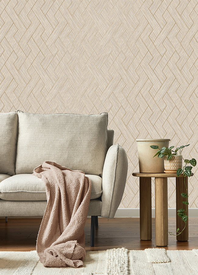 Ember Taupe Geometric Basketweave Wallpaper - Brewster Wallcovering