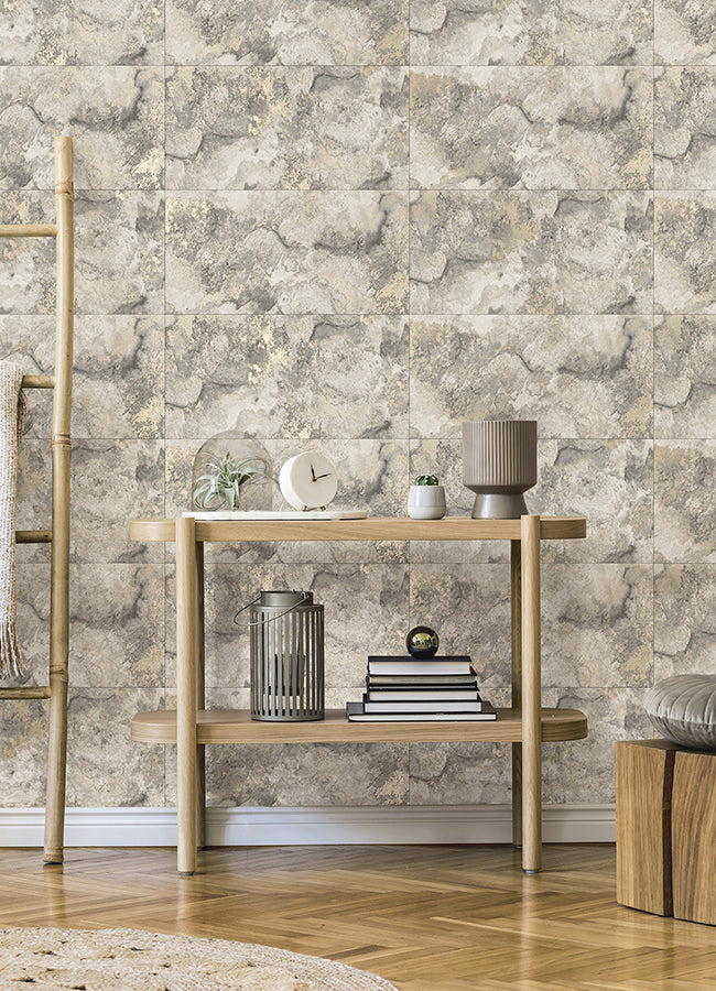 aria-light-grey-marbled-tile-wallpaper-york-wallcoverings-4125-26731 - York Wallcoverings Papel pintado