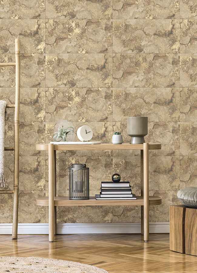 Aria Light Brown Marbled Tile Wallpaper - York Wallcoverings - 4125-26733 - York Wallcoverings Wallpaper