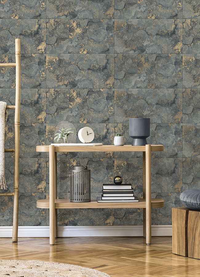 Aria Slate Marbled Tile Wallpaper - York Wallcoverings - 4125-26734 - York Wallcoverings Wallpaper