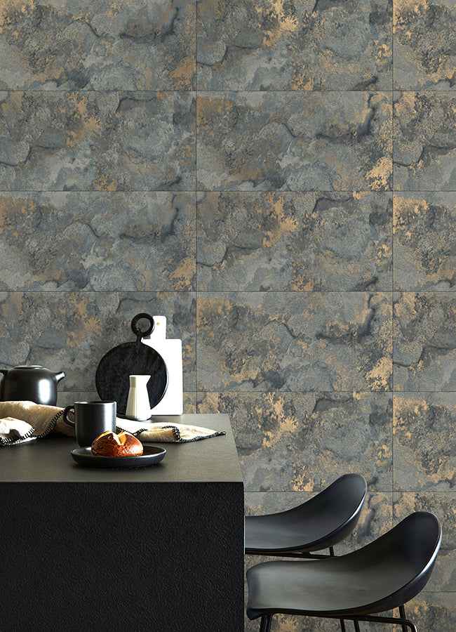 Aria Slate Marbled Tile Wallpaper - York Wallcoverings - 4125-26734 - York Wallcoverings Wallpaper