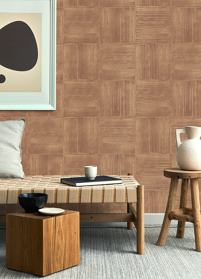 Jasper Rust Block Texture Wallpaper - Brewster Wallcovering