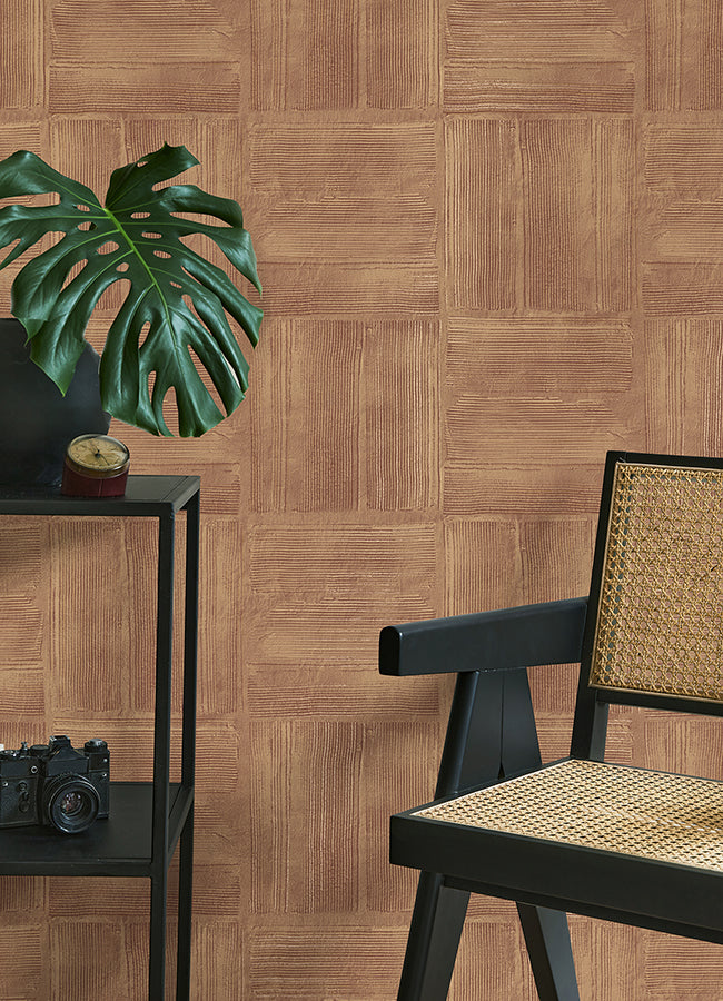 Jasper Rust Block Texture Wallpaper - Brewster Wallcovering