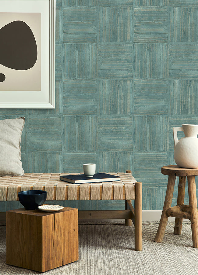 Jasper Teal Block Texture Wallpaper - Brewster Wallcovering