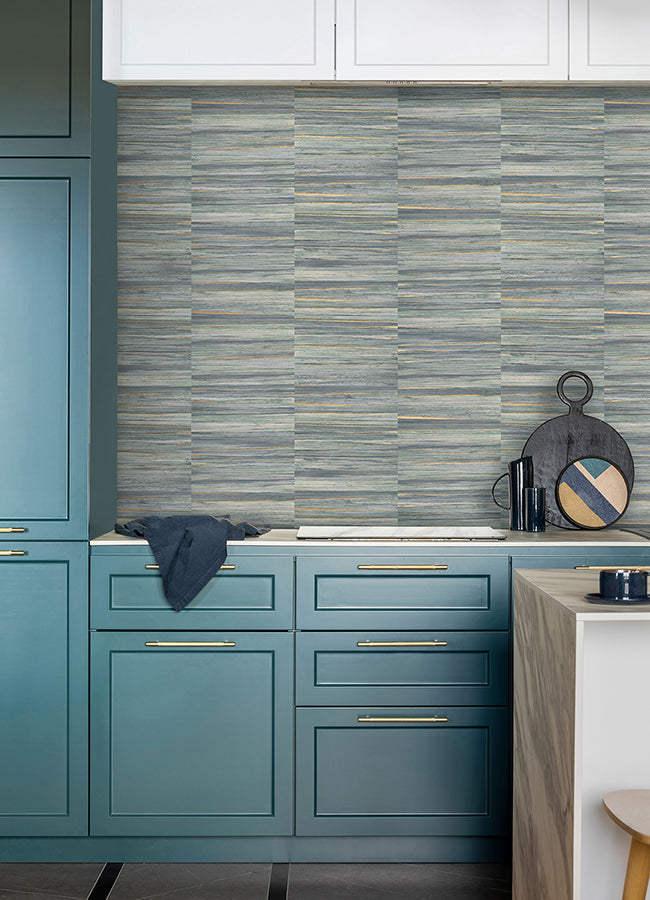 Rowan Blue Faux Grasscloth Wallpaper - Brewster Wallcovering