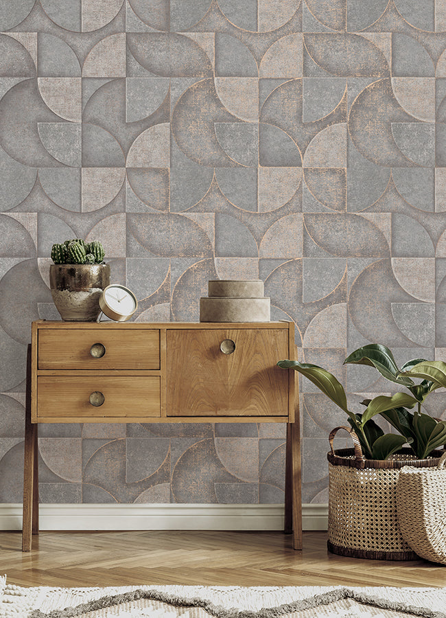 Addison Grey Retro Geo Wallpaper - Brewster Wallcovering