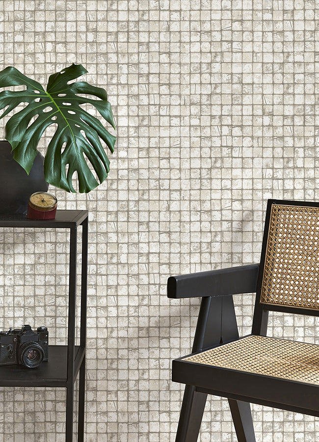 Kingsley Off-White Tiled Wallpaper - Brewster Wallcovering