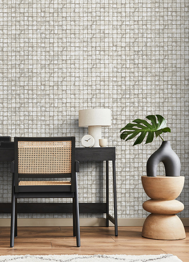 Kingsley Off-White Tiled Wallpaper - Brewster Wallcovering