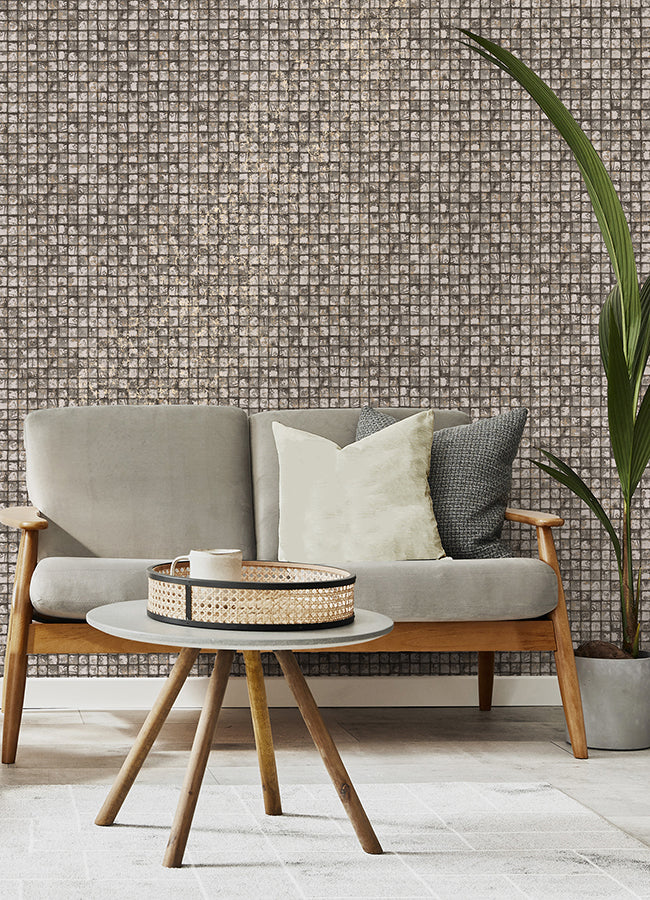 Kingsley Grey Tiled Wallpaper - Brewster Wallcovering