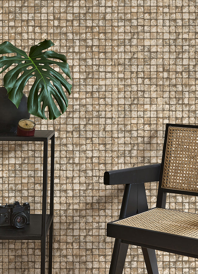 Kingsley Neutral Tiled Wallpaper - Brewster Wallcovering