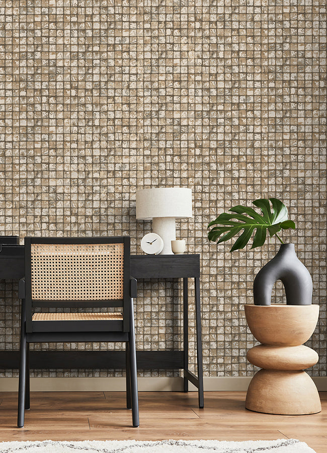 Kingsley Neutral Tiled Wallpaper - Brewster Wallcovering