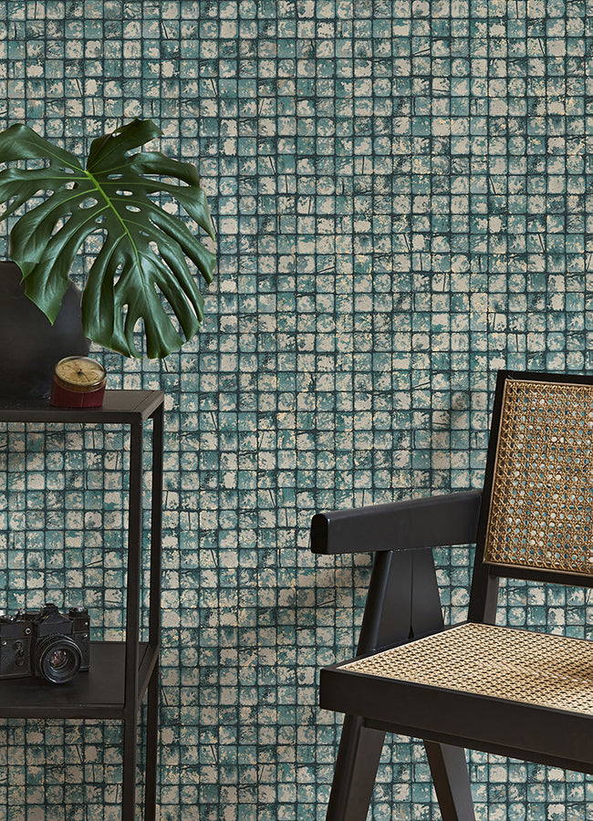 Kingsley Blue Tiled Wallpaper - Brewster Wallcovering