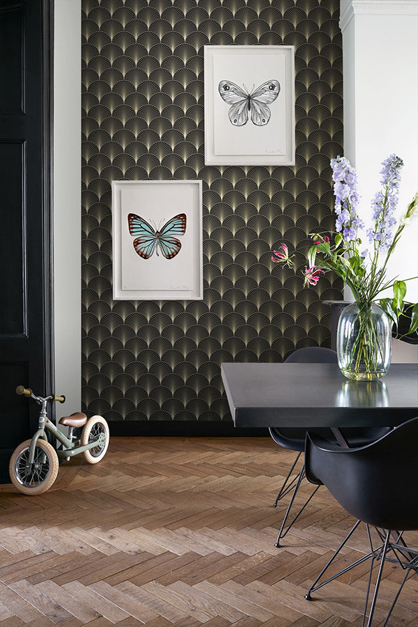 Lempicka Black Art Deco Motif Wallpaper - Brewster Wallcovering