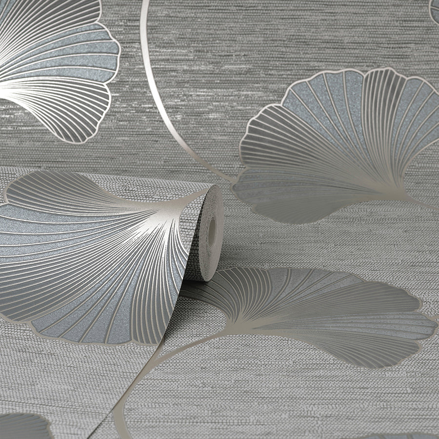 Miya Grey Ginkgo Wallpaper - Brewster Wallcovering