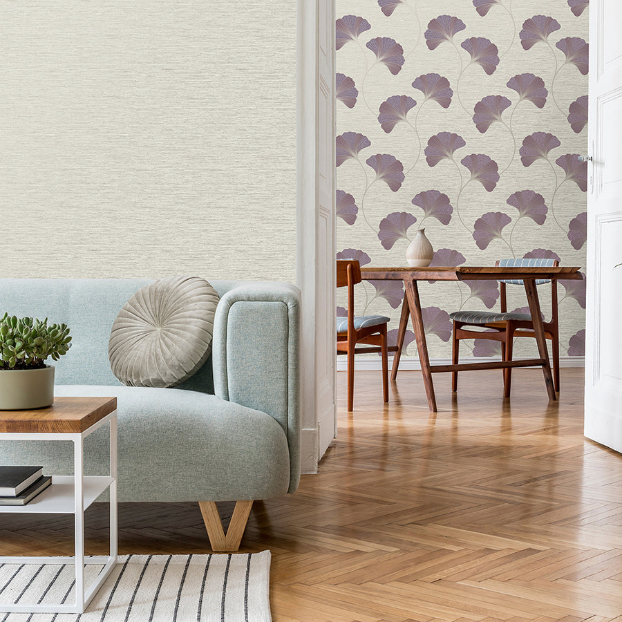 Miya Plum Ginkgo Wallpaper - Brewster Wallcovering