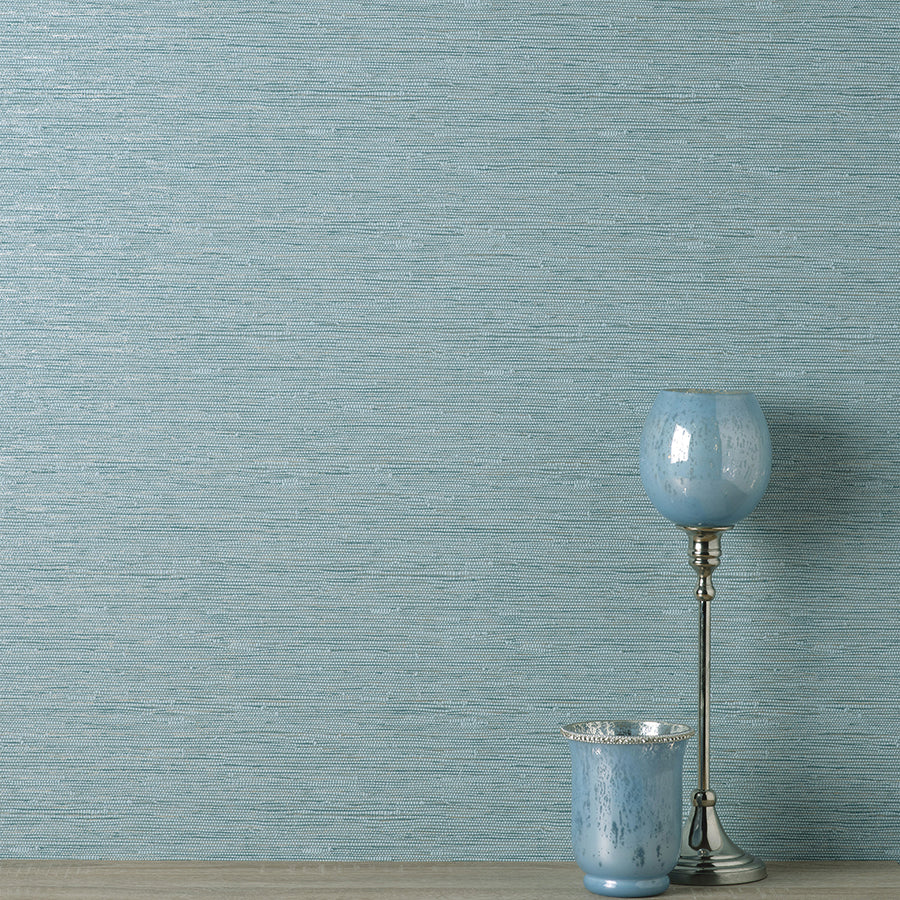 Mephi Teal Grasscloth Wallpaper - Brewster Wallcovering