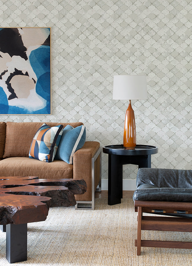 Pilak Silver Ogee Tile Wallpaper  | Brewster Wallcovering - The WorkRm