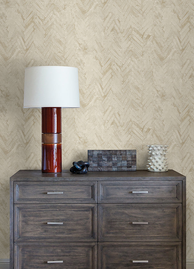 Amesemi Cream Distressed Herringbone Wallpaper  | Brewster Wallcovering - The WorkRm