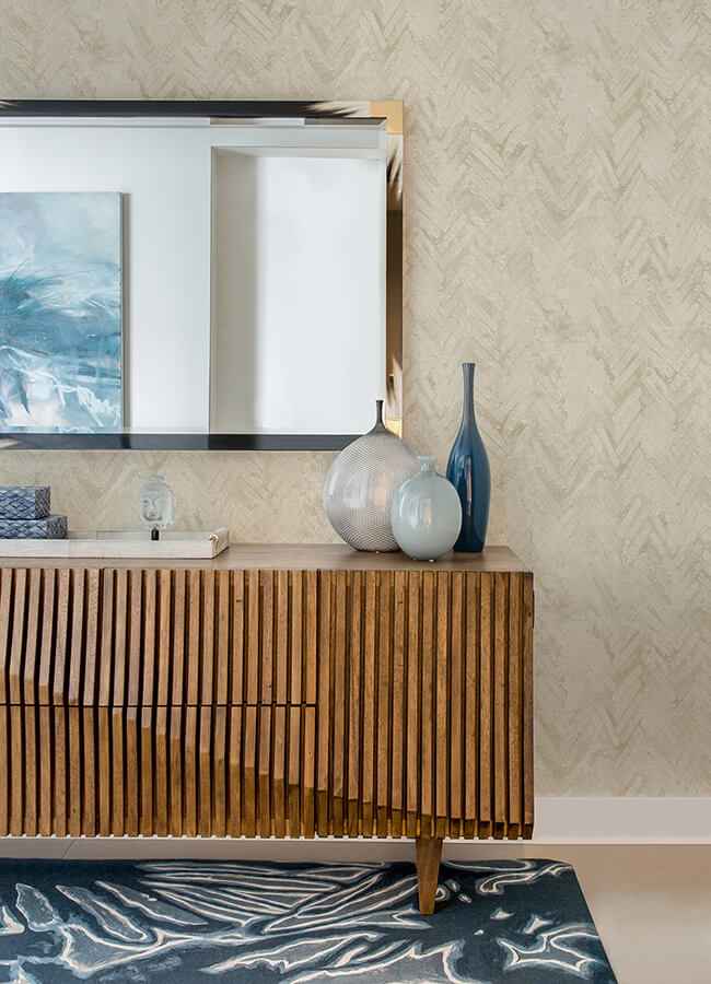 Amesemi Cream Distressed Herringbone Wallpaper - York Wallcoverings - 4105-86613 - York Wallcoverings Wallpaper