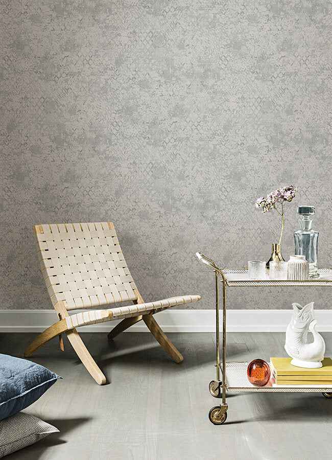 Zilarra Light Grey Abstract Snakeskin Wallpaper - York Wallcoverings - 4105-86616 - York Wallcoverings Wallpaper