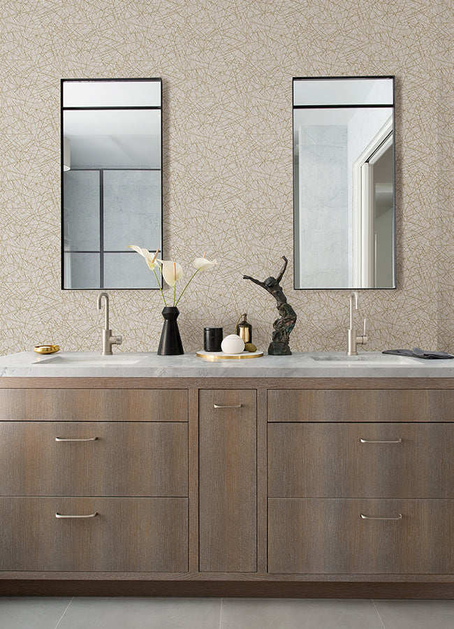 Bulan Champagne Abstract Lines Wallpaper  | Brewster Wallcovering
