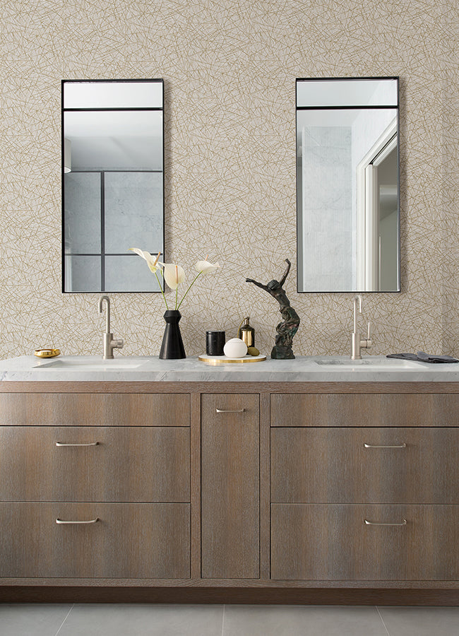 Bulan Champagne Abstract Lines Wallpaper - Brewster Wallcovering