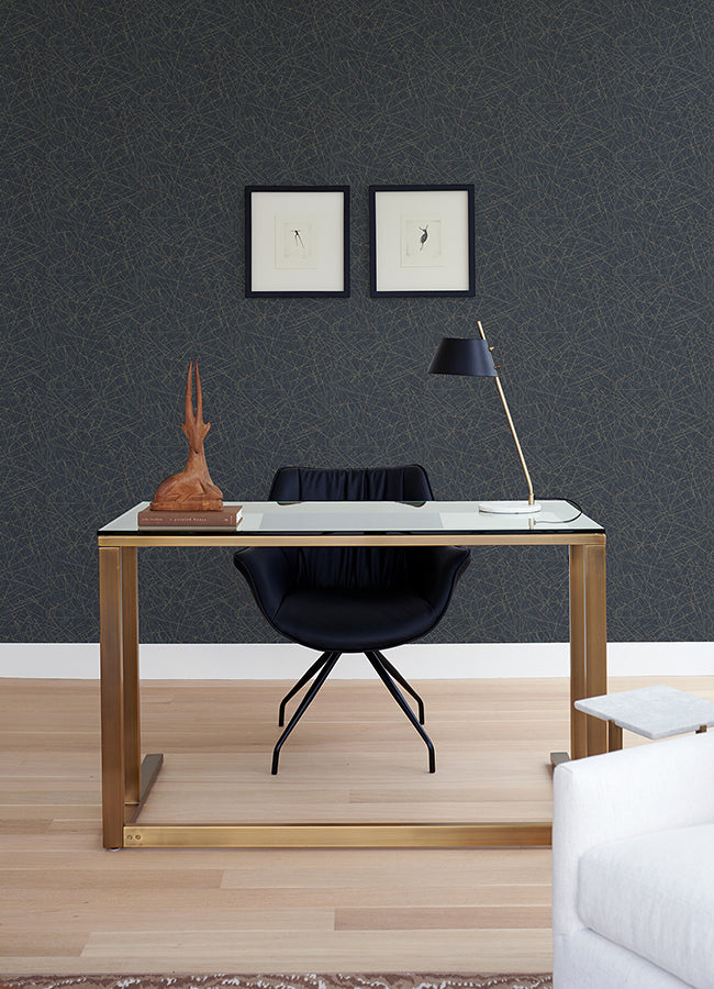 Bulan Dark Blue Abstract Lines Wallpaper  | Brewster Wallcovering - The WorkRm