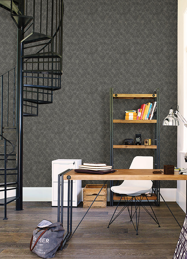 Rauta Pewter Hexagon Tile Wallpaper - Brewster Wallcovering