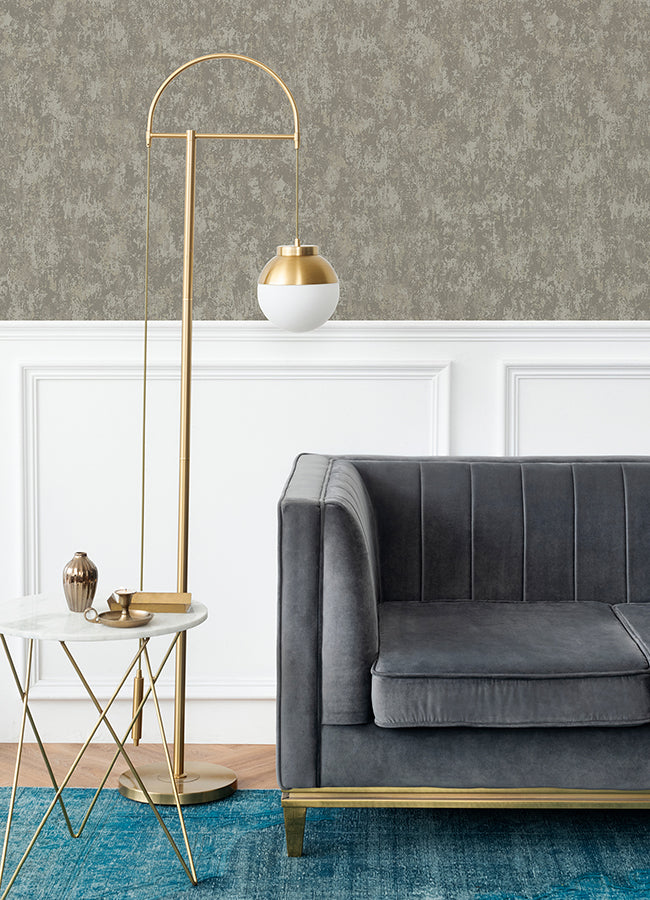 Haliya Sterling Metallic Plaster Wallpaper - Brewster Wallcovering