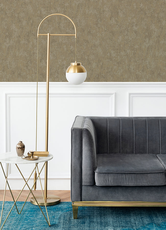 Haliya Gold Metallic Plaster Wallpaper - Brewster Wallcovering