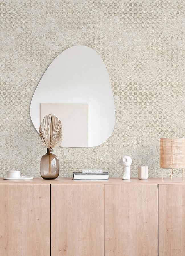 Khauta Champagne Floral Geometric Wallpaper - York Wallcoverings - 4105-86663 - York Wallcoverings Wallpaper