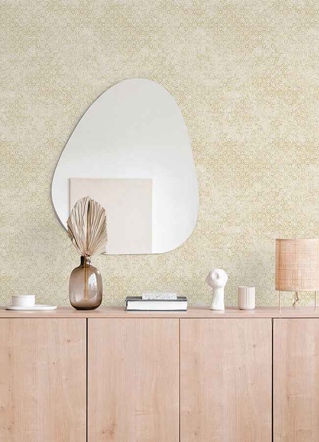 Khauta Gold Floral Geometric Wallpaper - York Wallcoverings - 4105-86664 - York Wallcoverings Wallpaper