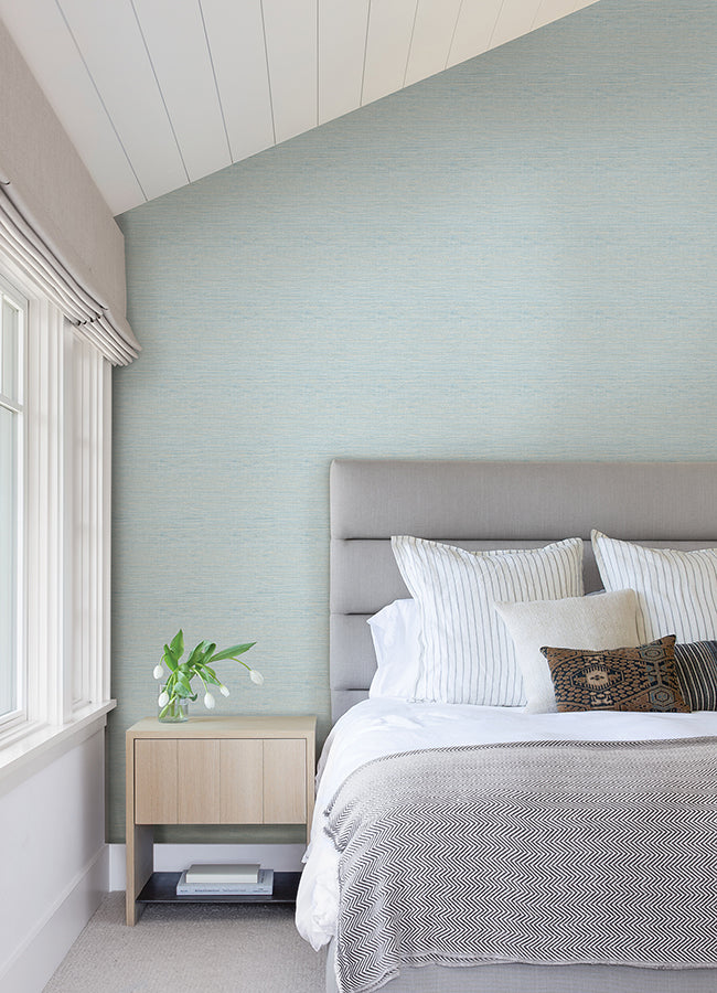 Agave Sky Blue Faux Grasscloth Wallpaper  | Brewster Wallcovering