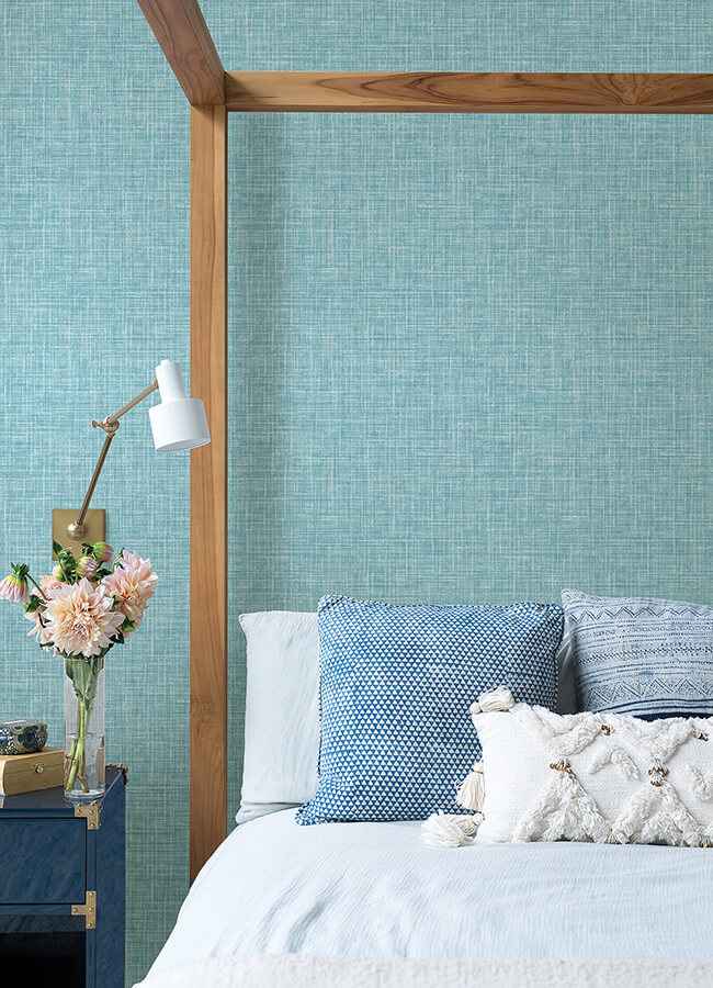 Emerson Aqua Linen Wallpaper - York Wallcoverings - 4046-26352 - York Wallcoverings Wallpaper