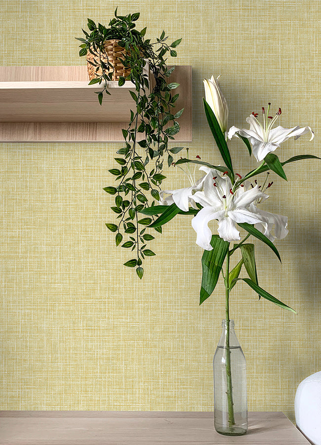 Emerson Yellow Linen Wallpaper  | Brewster Wallcovering