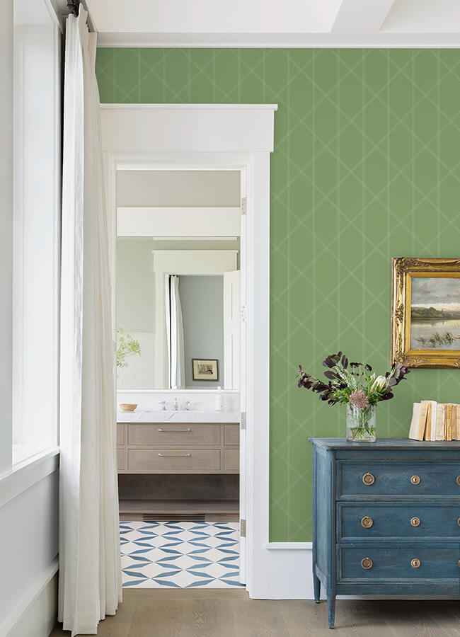 Walcott Light Green Stitched Trellis Wallpaper - York Wallcoverings - 4074-26605 - York Wallcoverings Wallpaper