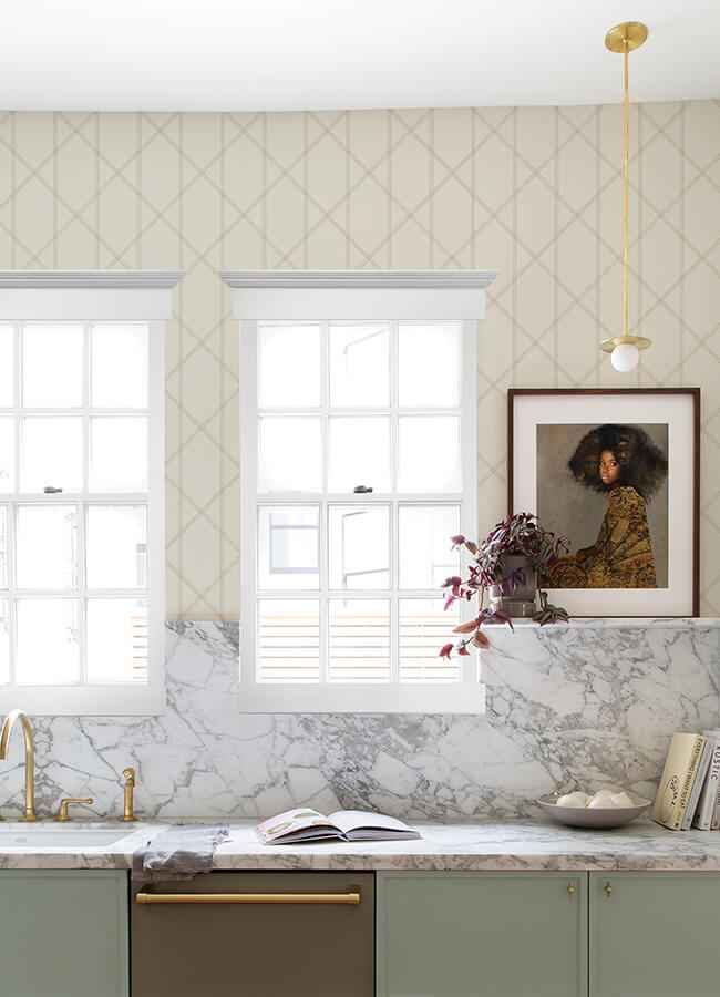 Walcott Cream Stitched Trellis Wallpaper - York Wallcoverings - 4074-26608 - York Wallcoverings Wallpaper