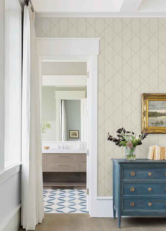Walcott Cream Stitched Trellis Wallpaper - York Wallcoverings - 4074-26608 - York Wallcoverings Wallpaper