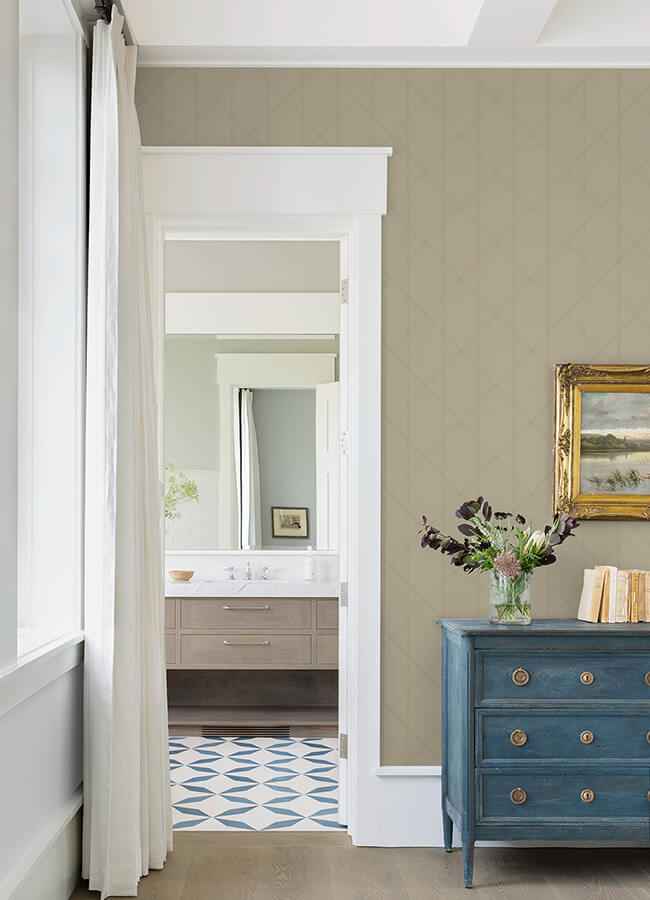 Walcott Taupe Stitched Trellis Wallpaper - York Wallcoverings - 4074-26610 - York Wallcoverings Wallpaper