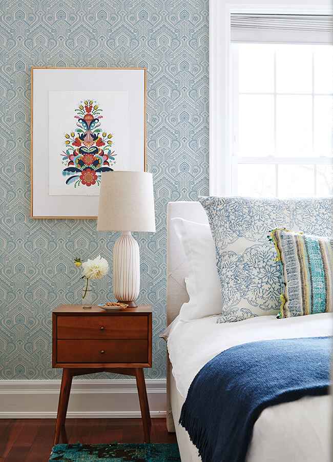 Fernback Blue Ornate Botanical Wallpaper - York Wallcoverings - 4074-26611 - York Wallcoverings Wallpaper