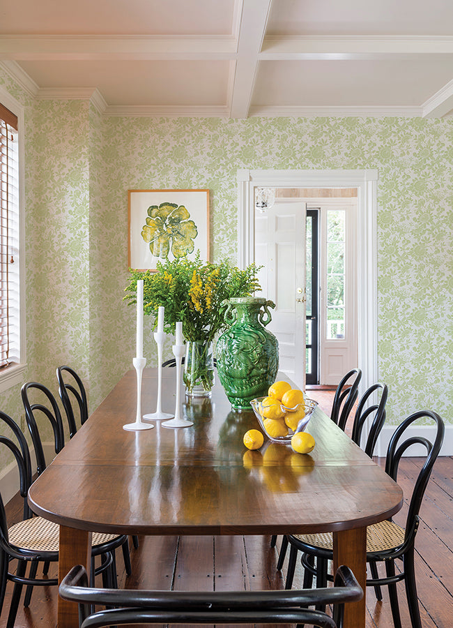 Helen Light Green Floral Trail Wallpaper - Brewster Wallcovering