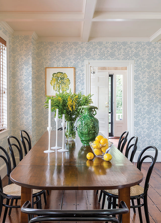 Helen Light Blue Floral Trail Wallpaper  | Brewster Wallcovering - The WorkRm