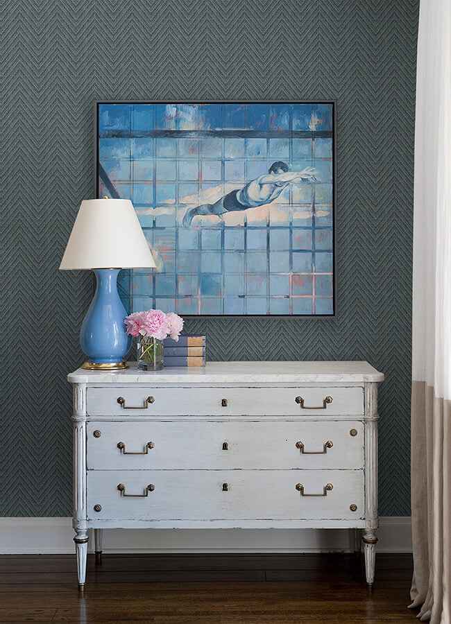 Glynn Teal Chevron Wallpaper - York Wallcoverings - 4074-26654 - York Wallcoverings Wallpaper