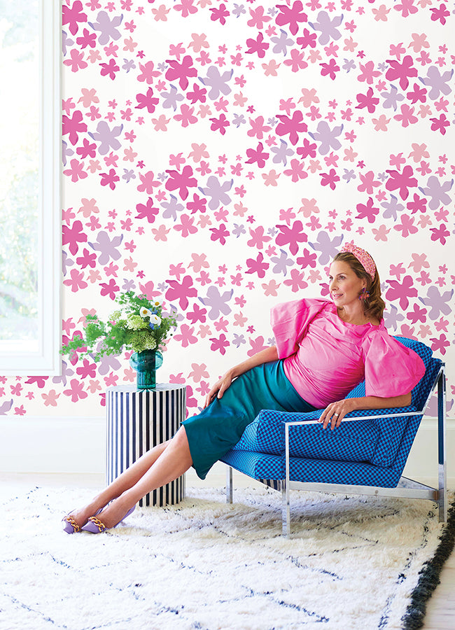 Lele Lillies Pink Peel and Stick Wallpaper - Brewster Wallcovering